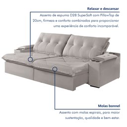 Sofá Retrátil e Reclinável com Entrada USB e Porta Copos 230cm M163 Yescasa - 7