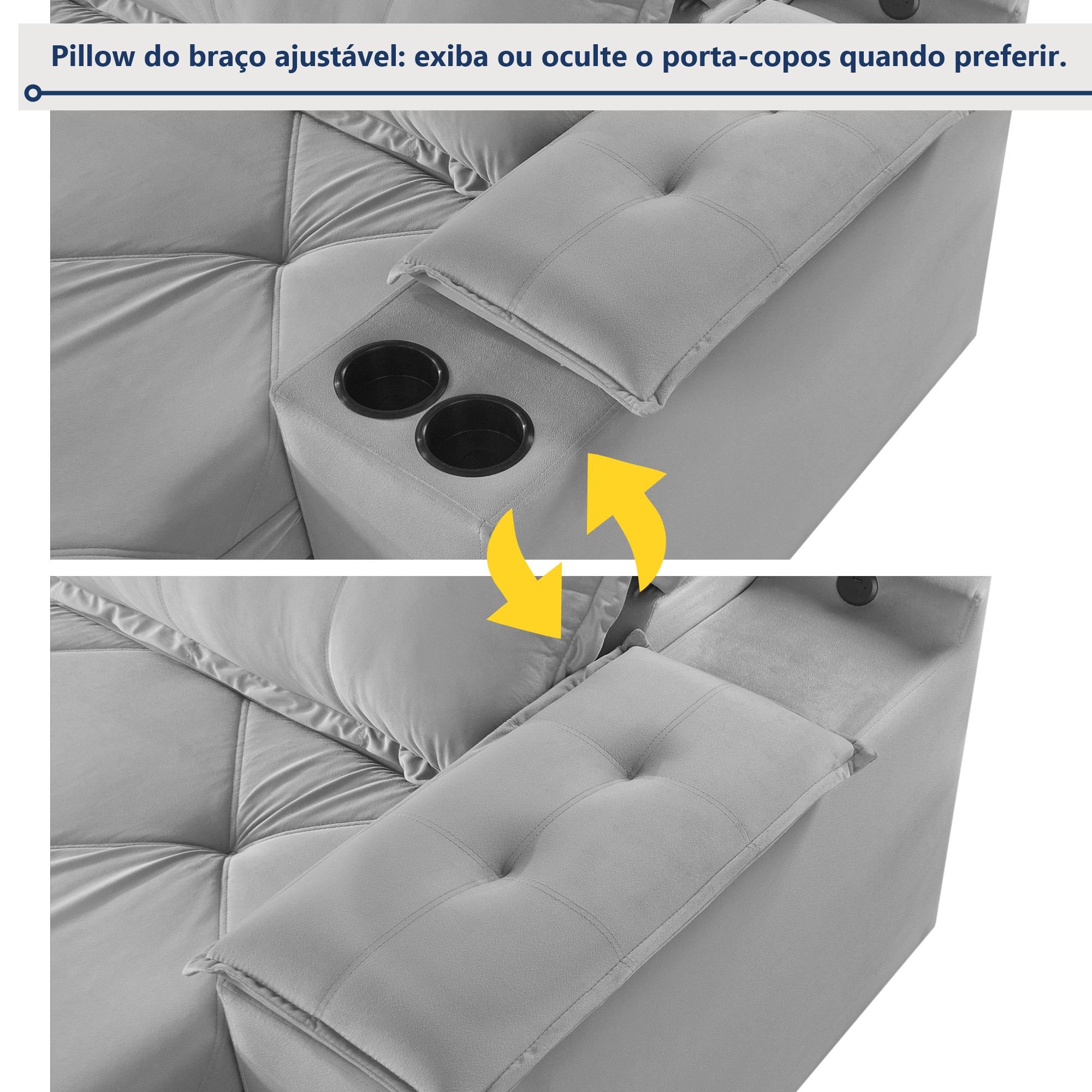 Sofá Retrátil e Reclinável 230cm M163 com Porta Copos Yescasa - 2