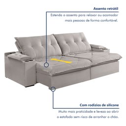 Sofá Retrátil e Reclinável com Entrada USB e Porta Copos 230cm M163 Yescasa - 4