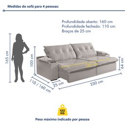 Sofá Retrátil e Reclinável com Entrada USB e Porta Copos 230cm M163 Yescasa - 10