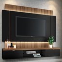 Ver imagem 1 de Painel para TV 55 pol Ripado com Bancada Suspensa Luzzi B01 Preto Castanho - Lyam Decor