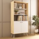 Ver imagem 1 de Estante de Livros 90CMX183CM Alta Metal 2 Portas Branco/Carvalho Artany