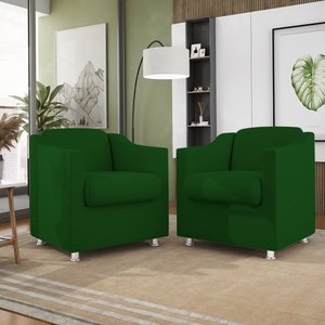 Kit 2 Poltronas Decorativas Reforçada Consultório Sala Suede Cor:Verde