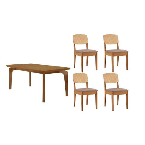 Conjunto: Mesa de Cozinha Londrina Tampo Curvo 120cm+4 Cadeiras Havana Naturale - Linho Capuccino -