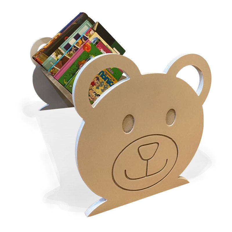 Porta Livros Infantil Revisteiro De Chão Ursinho Teddy - Montessori:Branco - 2