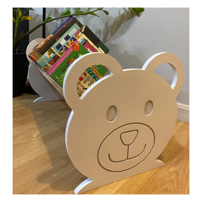 Porta Livros Infantil Revisteiro De Chão Ursinho Teddy - Montessori:Branco