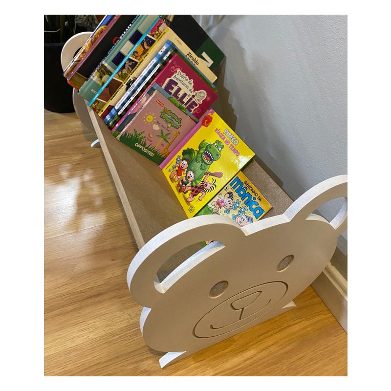 Porta Livros Infantil Revisteiro De Chão Ursinho Teddy - Montessori:Branco - 5