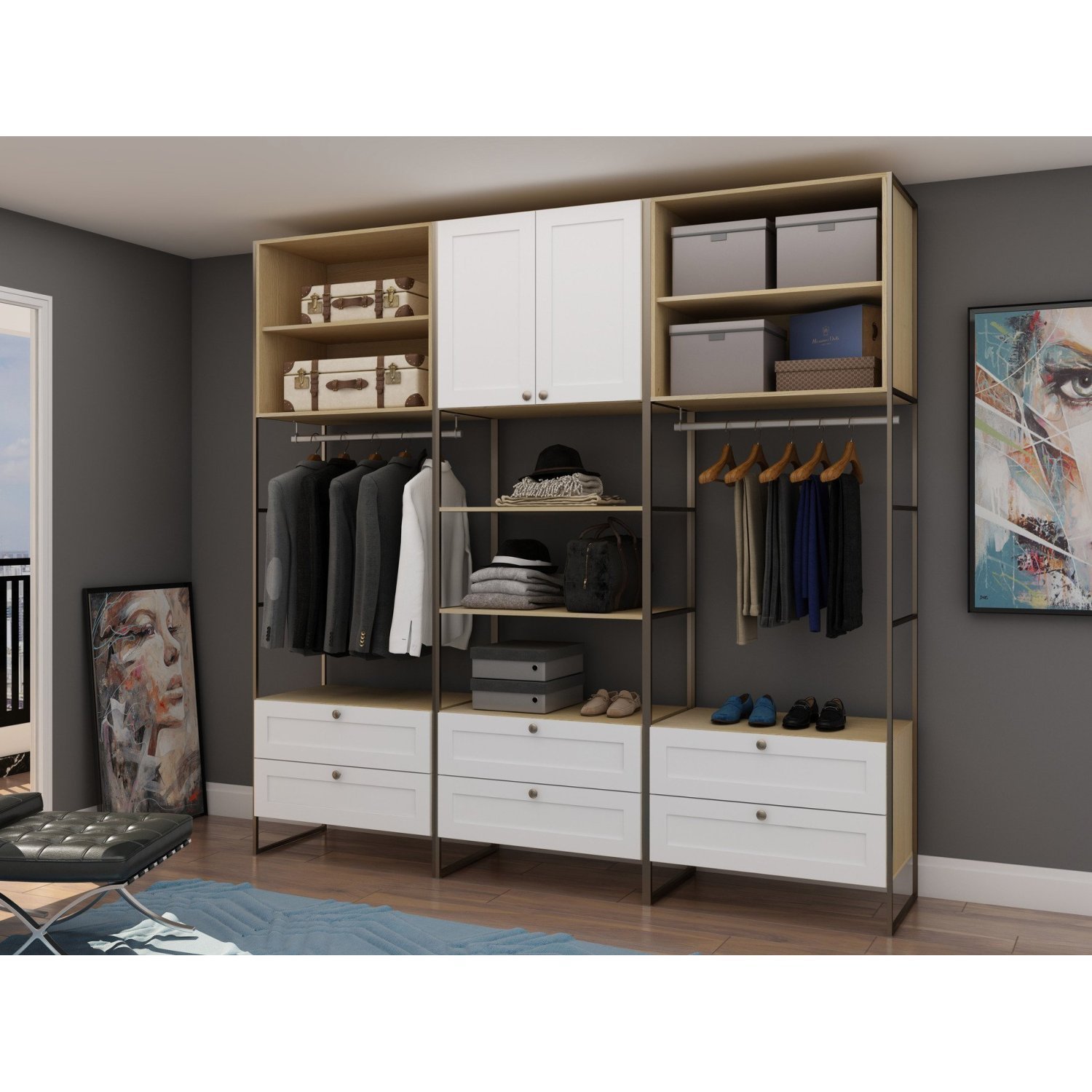 Guarda Roupas Módulo para Closet Casal 100% MDF com Metalon 3 Módulos 6 Gavetas Infinity - 1