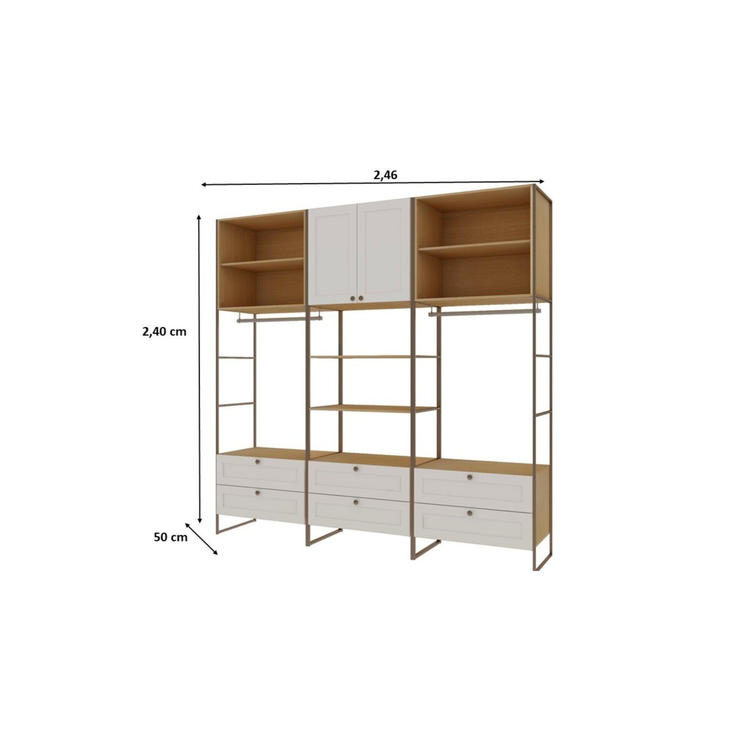 Guarda Roupas Módulo para Closet Casal 100% MDF com Metalon 3 Módulos 6 Gavetas Infinity - 4