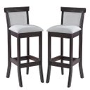 Ver imagem 1 de Kit 2 Banquetas Alta Estofada Encosto Mônaco 36x100Cm Madeira Maciça Linho Bege Cru L71 - RMI