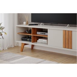 Rack para Tv até 60 Polegadas Pés Madeira Maciça Linhares Espresso Móveis 100% MDF - 4