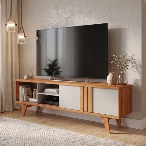 Rack para TV até 60 Polegadas 100% MDF 180cm Pés em Madeira Maciça Linhares Espresso Móveis Marrom