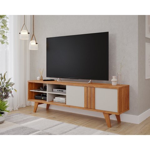 Rack para TV até 60 Polegadas 100% MDF 180cm Pés em Madeira Maciça Linhares Espresso Móveis Marrom