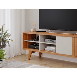 Rack para Tv até 60 Polegadas Pés Madeira Maciça Linhares Espresso Móveis 100% MDF - 4
