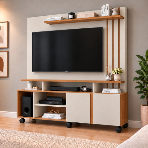 Estante para TV e Home Theater até 55 Polegadas 100% MDF 160CMX182,5cm 2 Portas Valência Branco