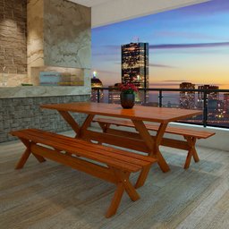 Conjunto Mesa 2m 2 Bancos Sem Encosto Madeira Maciça Angelim - 5
