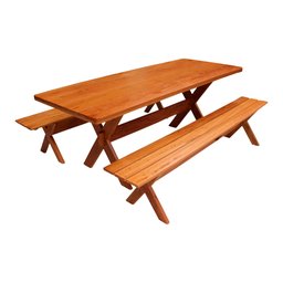 Conjunto Mesa 2m 2 Bancos Sem Encosto Madeira Maciça Angelim - 1
