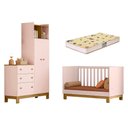 Ver imagem 4 de Quarto de Bebê com Berço Slim e Guarda Roupa com Cômoda Flora Rosa Qmovi + Colchão Gazin