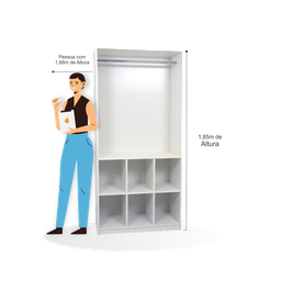 Armário Estante Colmeia Multiuso com 6 Nichos + 01 Cabideiro, Ideal para Loja Closet Roupas Organiza - 2