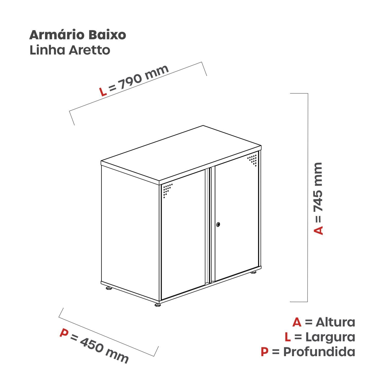 Armário Para Escritório Baixo 2 Portas 74,5x79x45cm Aa745at - 4
