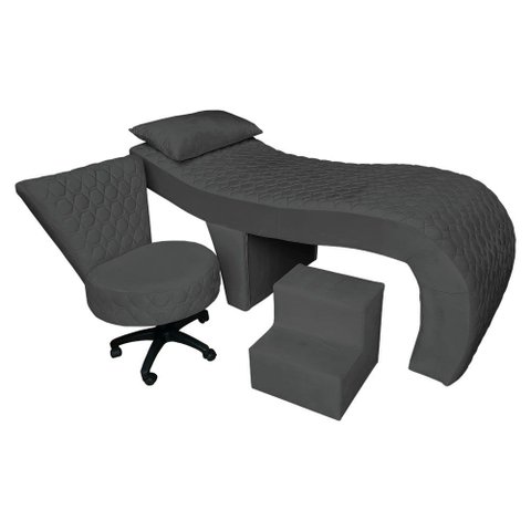 Kit Maca Estética Metalasse com Mocho e Escadinha 80 Cm Slk Decor Nina Cinza