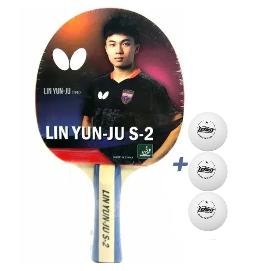 Raquete Tênis de Mesa Butterfly LIN YUN- JU S-2 + 3 Bolas | MadeiraMadeira