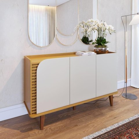 Buffet Jurerê Retrô 3 Portas sem Gavetas MDP 136cm Off White
