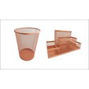 Ver imagem 1 de Kit Lixeira Escritório Redonda 12l e Porta Lápis 4 Div Rose Gold Gv Office Organizador de Mesa, Escr
