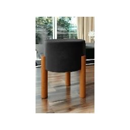 Puff Decorativo Redondo Pés Madeira Maciça Suede Preto - 3