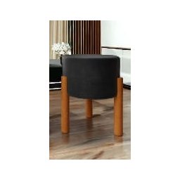 Puff Decorativo Redondo Pés Madeira Maciça Suede Preto - 5