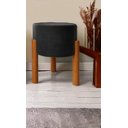 Ver imagem 4 de Puff Decorativo Redondo Pés Madeira Maciça Suede Preto