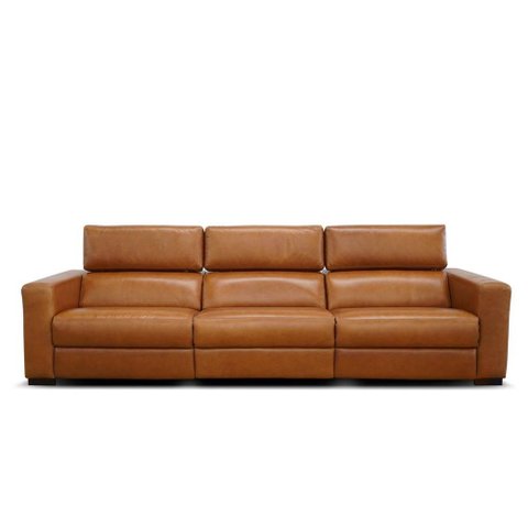Sofá Nirol Reclinável Retrátil 3 Lugares Couro Kamel Pés em Madeira 314cm - 69574