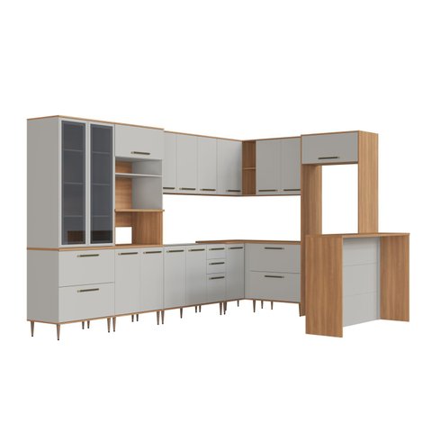 Cozinha Modulada Completa de Canto 11 Peças com Bancada 380cm Isabelle Delmarco