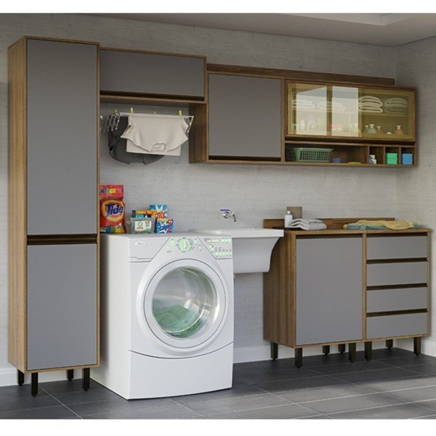 Lavanderia Modulada 6 Peças 6 Portas 4 Gavetas Confort | MadeiraMadeira