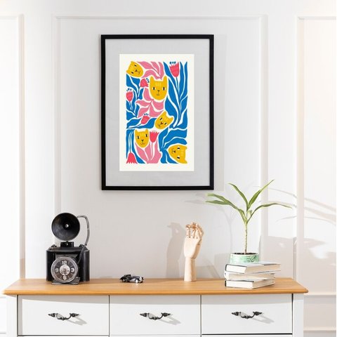Quadro Arte Matisse Gatos - 60x48cm:moldura Branca
