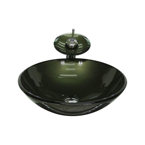 Cuba Redonda 42cm Ouro Envelhecido+Valvula+Torneira Cascata