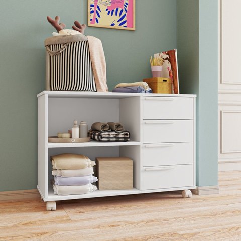 Cômoda Infantil 1 Prateleira 4 Gavetas Casatema MadeiraOriginals Branco