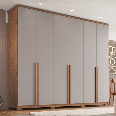 Guarda-Roupa Vegas 6 Portas e 6 Gavetas 100% MDF Cinza/Cedro/Soft