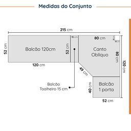 Cozinha Modulada 8 Peças 3 Aéreos 3 Balcões Adega e Toalheiro Arizona CabeCasa MadeiraMadeira - 3