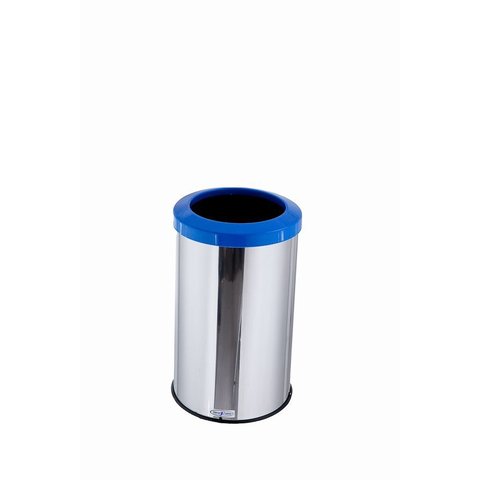 Lixeira Aço Inox Com Aro Plástico Lixo Reciclável Cozinha 20 Litros - Azul