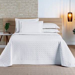 Cobre Leito King 3 Peças Madri Percal Algodão Colcha Babado Matelado Geométrico 200 Fios Branco
