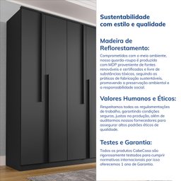 Guarda Roupa Solteiro 4 Portas 2 Gavetas Sarah CabeCasa MadeiraMadeira - 11