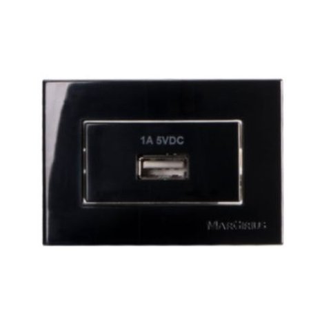 Tomada Sleek Usb 1A Bivolt P/Moveis C/Placa Margirius Preto