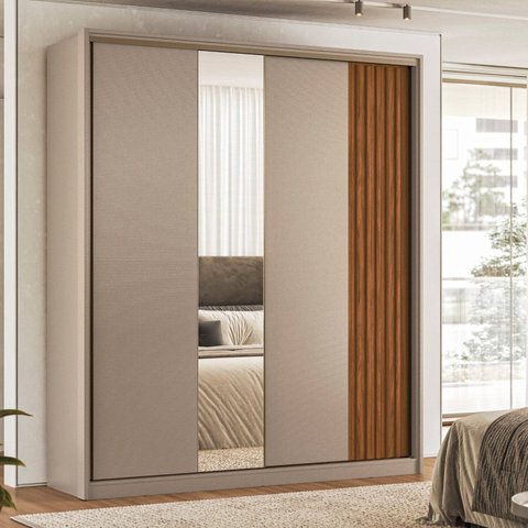 Guarda-Roupa Casal 2 Portas com Espelho Bourbon Marrom/Nogueira/Nude Prime Tx