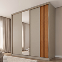 Ver imagem 1 de Guarda-Roupa Casal com Espelho 100% MDF 2 Portas de Correr Ripado Bourbon Nogueira Touch/Nude Prime