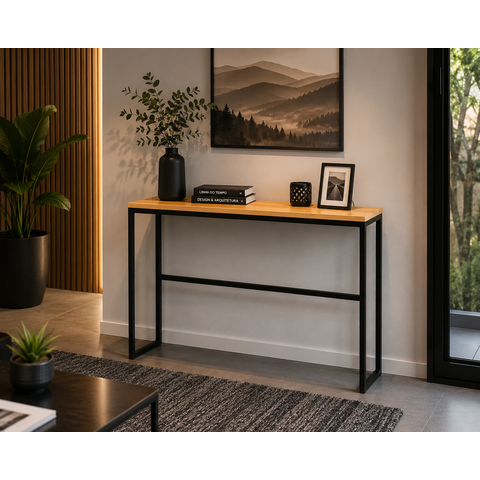 Mesa Alta Estilo Industrial Reforcada Tampo Madeira Maciça