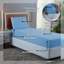 Ver imagem 3 de Conjunto Lençol Cama Solteiro 2 Peças 400 Fios com Elástico e Fronha Toque Macio:azul Piscina