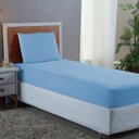 Ver imagem 1 de Conjunto Lençol Cama Solteiro 2 Peças 400 Fios com Elástico e Fronha Toque Macio:azul Piscina