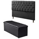 Ver imagem 1 de Cabeceira Mais Calçadeira Baú Casal 140cm Para Cama Box Sofia cor Preto Courino