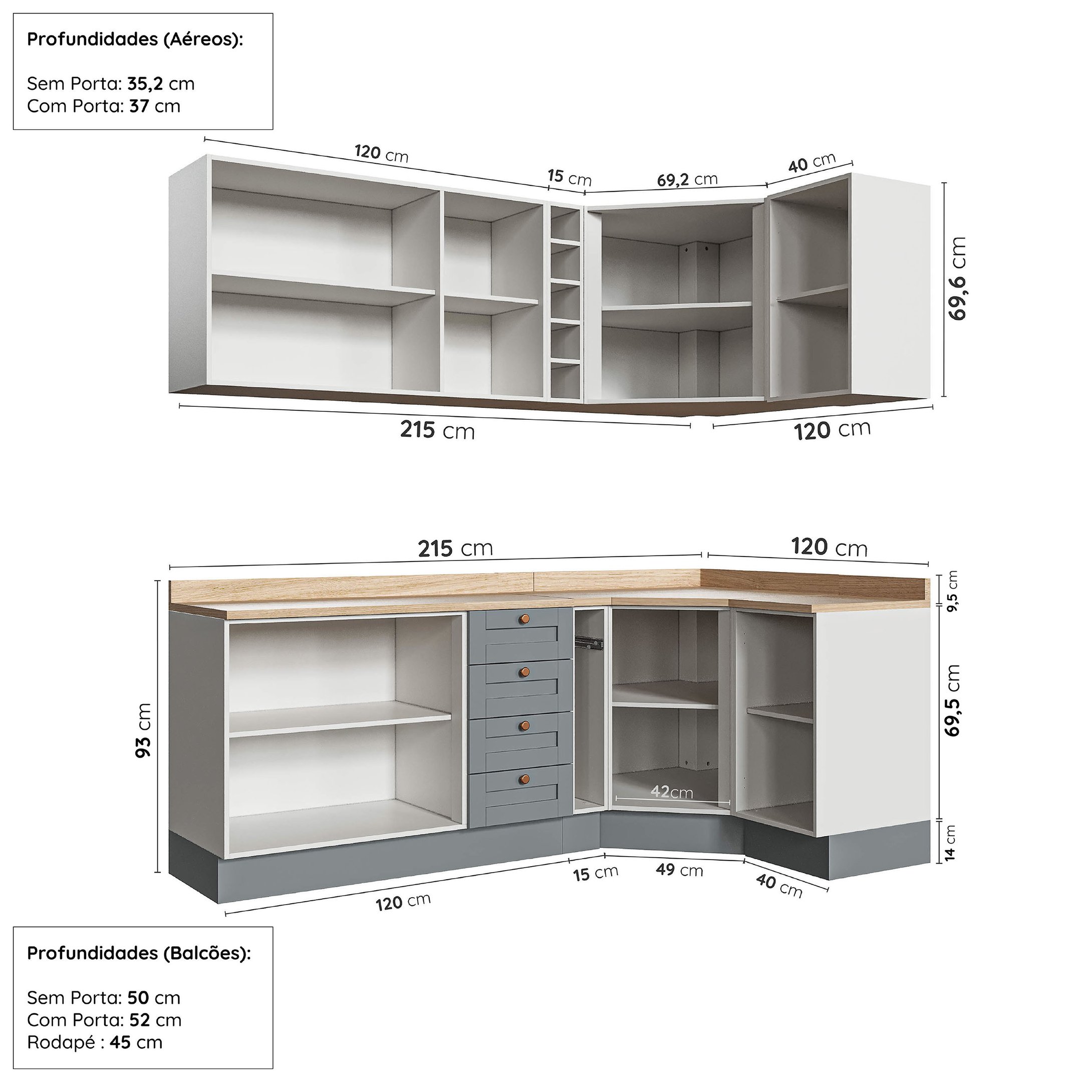 Cozinha Modulada 8 Peças 3 Aéreos 3 Balcões Adega e Toalheiro Arizona CabeCasa MadeiraMadeira - 4